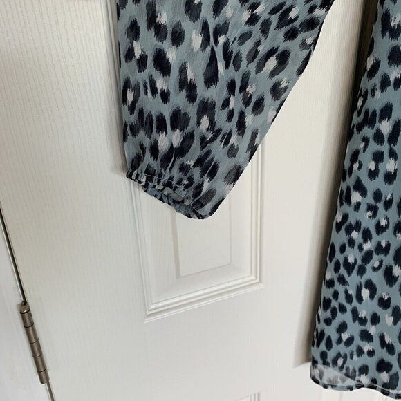 Loft Light Blue Small Snow Leopard Print V-Neck Swing Dress - Picture 5 of 15